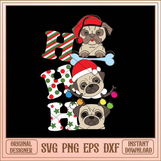 Hohoho Pug Christmas svg, Pug Christmas cute hohoho svg bundle