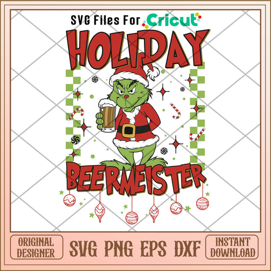 Holiday Beer Meister Grinch Santa SVG, beer mug​ svg, grinch svg
