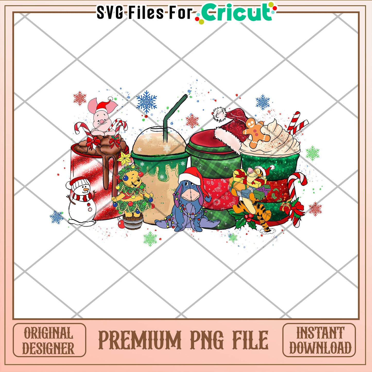 Holiday Drink and Character PNG File for Cricut Crafts Download