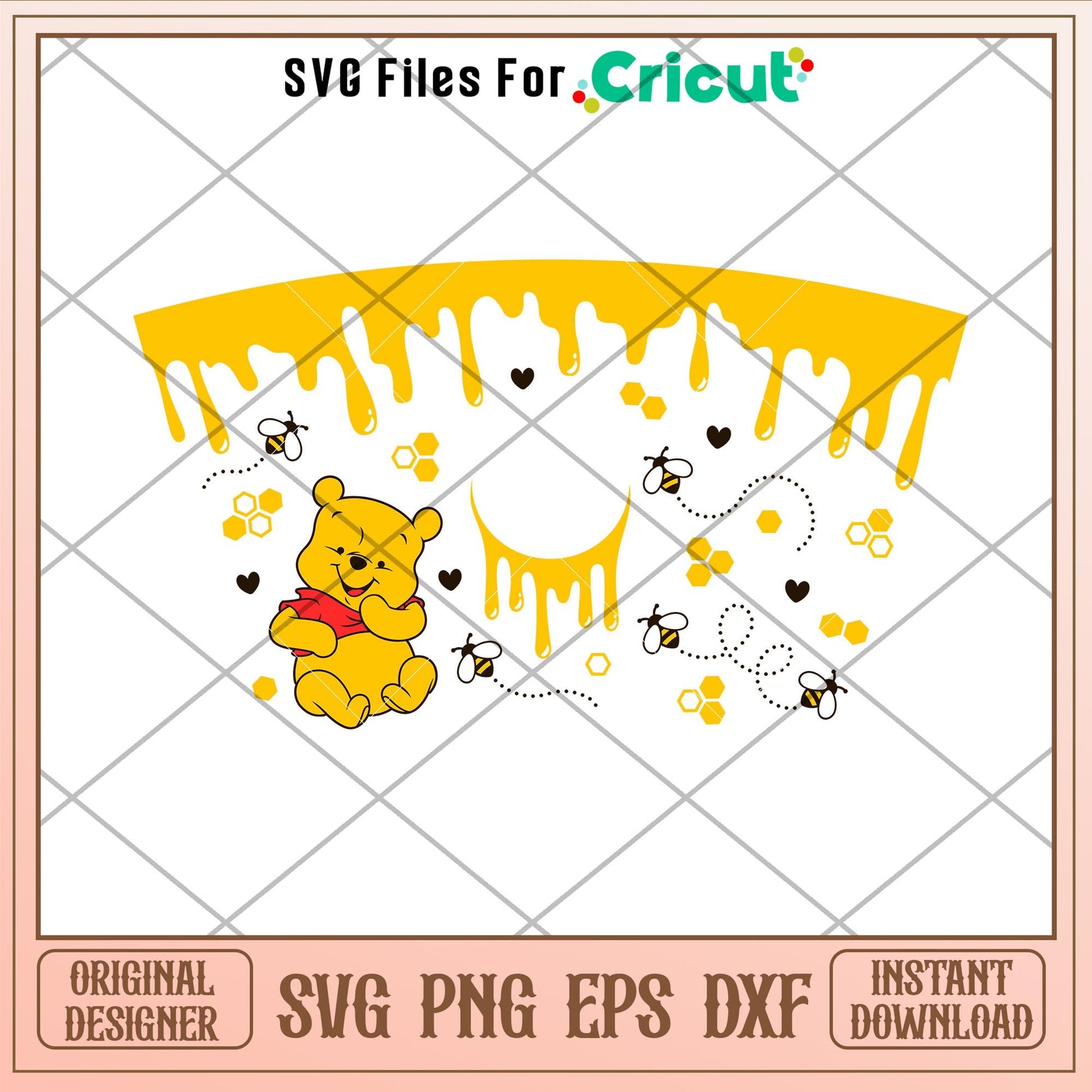 Honeycomb Drips Full Wrap, Honeycomb Drips Pooh Bear Full Wrap Svg