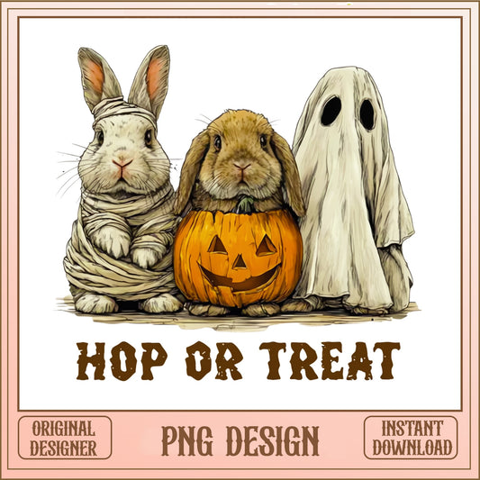 Hop Or Treat Halloween Bunny PNG, Rabbit Ghost PNG, Halloween PNG