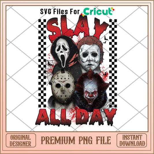 Horror Halloween Slay All Day png, Horror characters png, digital download