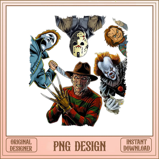 Horror Characters PNG Bundle, Halloween Killers PNG, Freddy Jason Chucky PNG