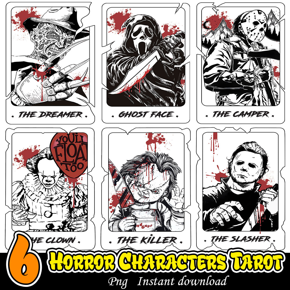 Horror Characters Tarot Bundle Png, Halloween tarot card bundle