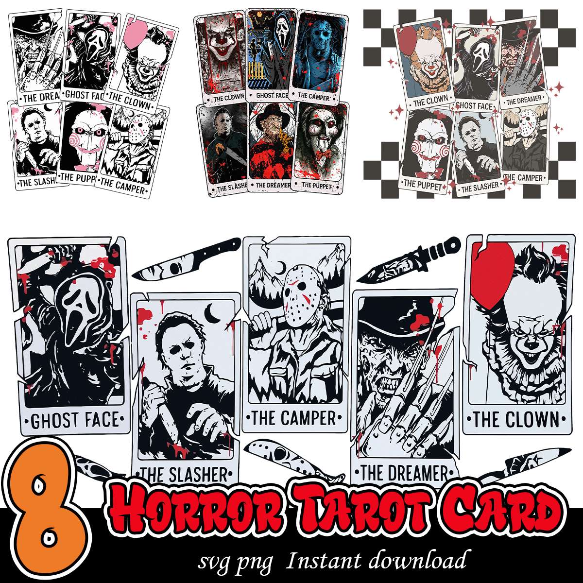 Horror Characters Tarot Card Bundle, Horror tarot cards bundle