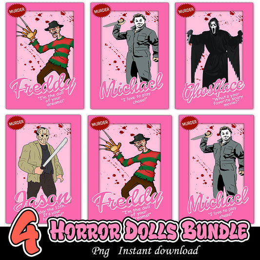 Horror Dolls Bundle Png, Halloween pink killers bundle