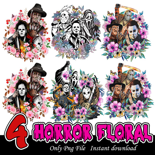 Horror Floral Characters Bundle, Horror killers png bundle