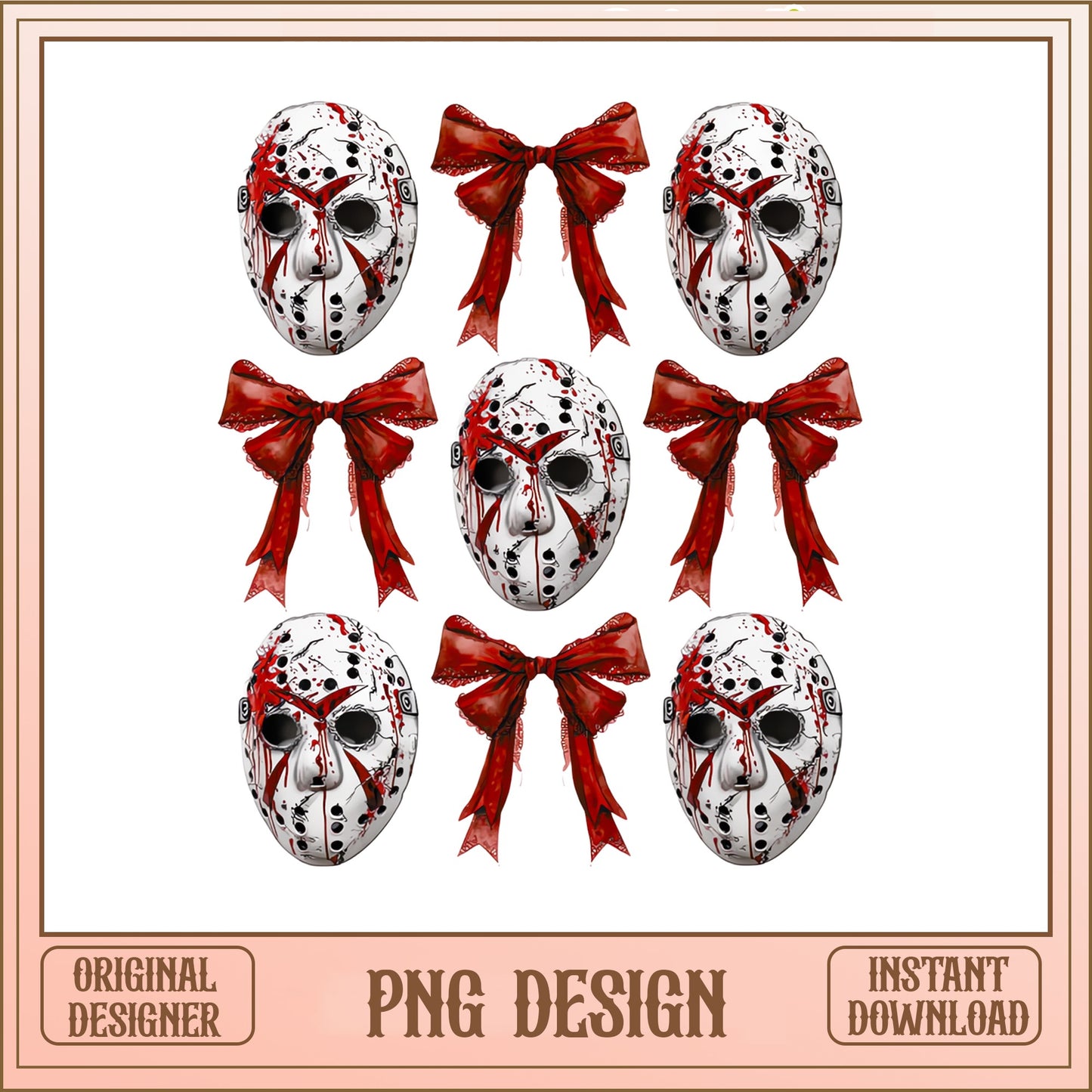 Horror Mask With Coquette Bow PNG Bundle, Halloween PNG, Scary Mask PNG