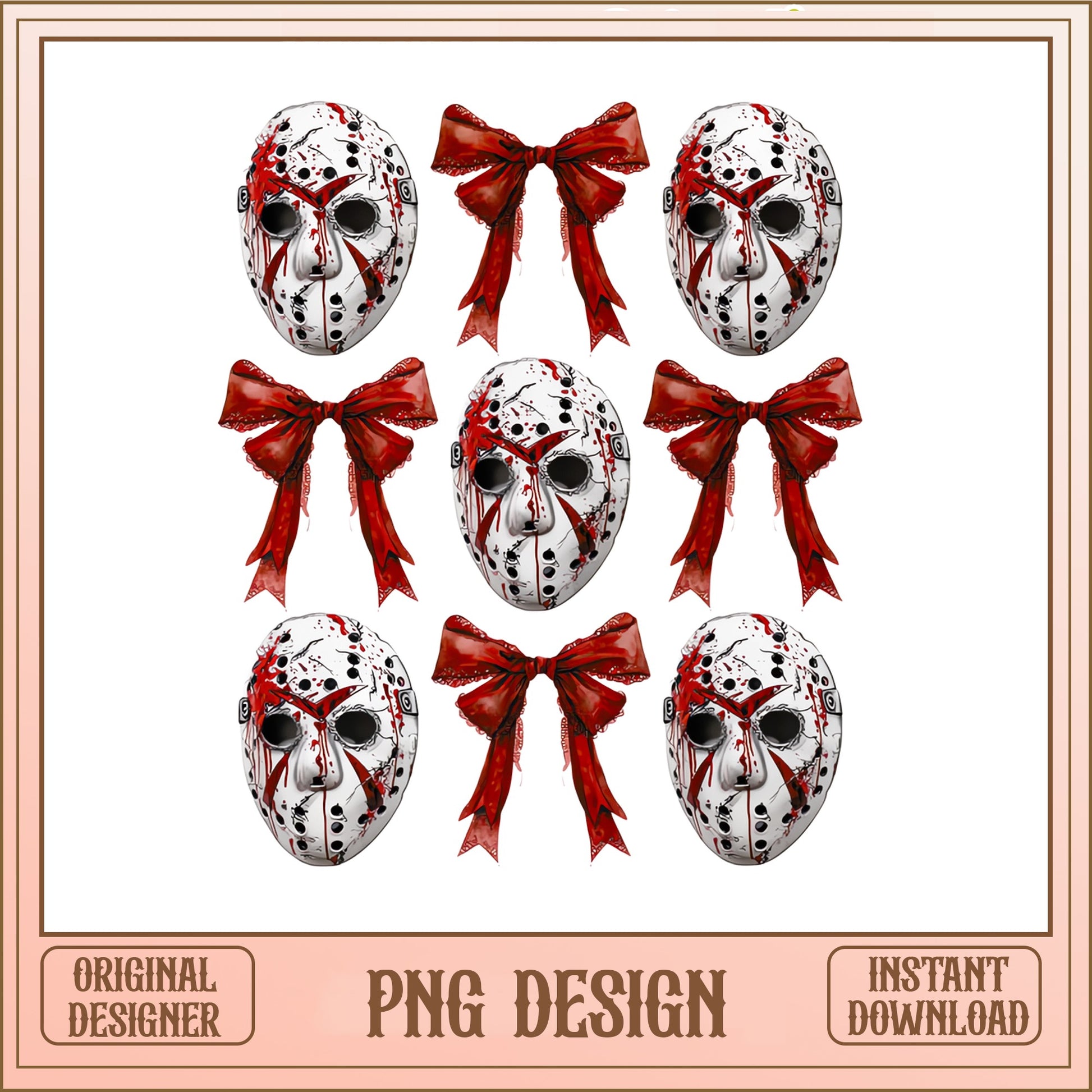 Horror Mask With Coquette Bow PNG Bundle, Halloween PNG, Scary Mask PNG
