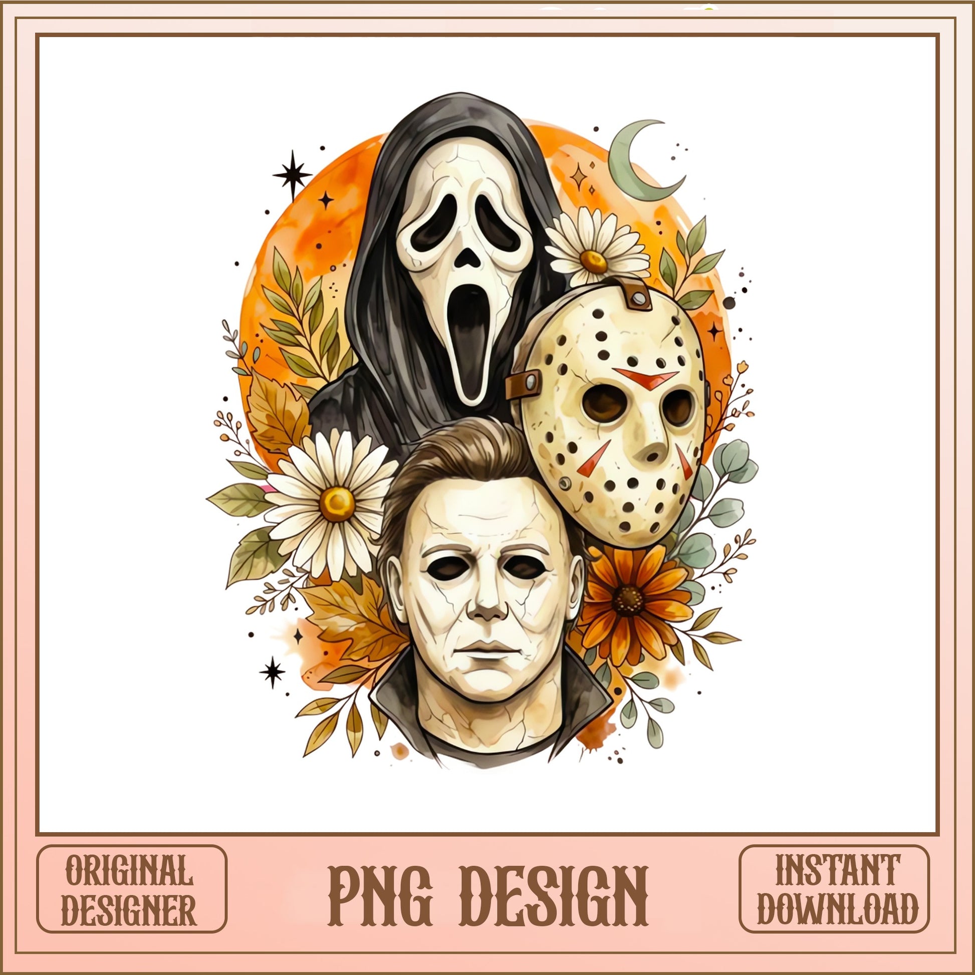 Horror Movie Characters Floral PNG, Halloween PNG, Ghostface Jason PNG
