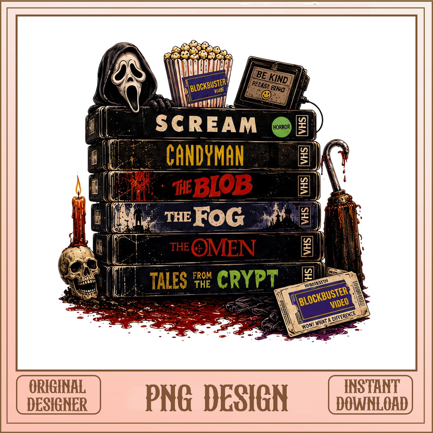 Horror Movies VHS Stack PNG, Halloween Horror PNG, Scream PNG