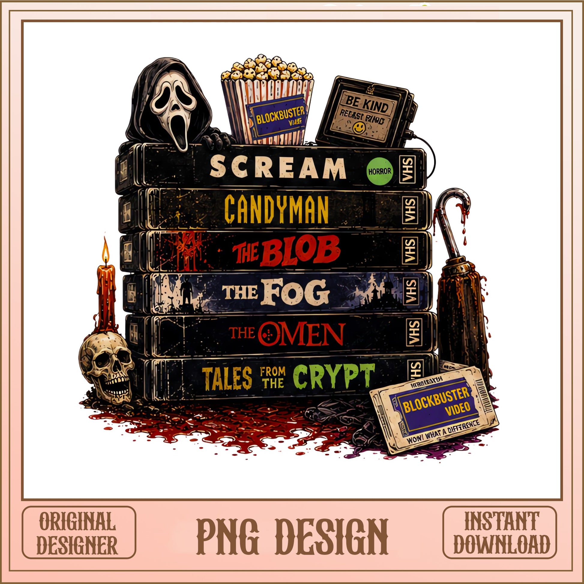 Horror Movies VHS Stack PNG, Halloween Horror PNG, Scream PNG