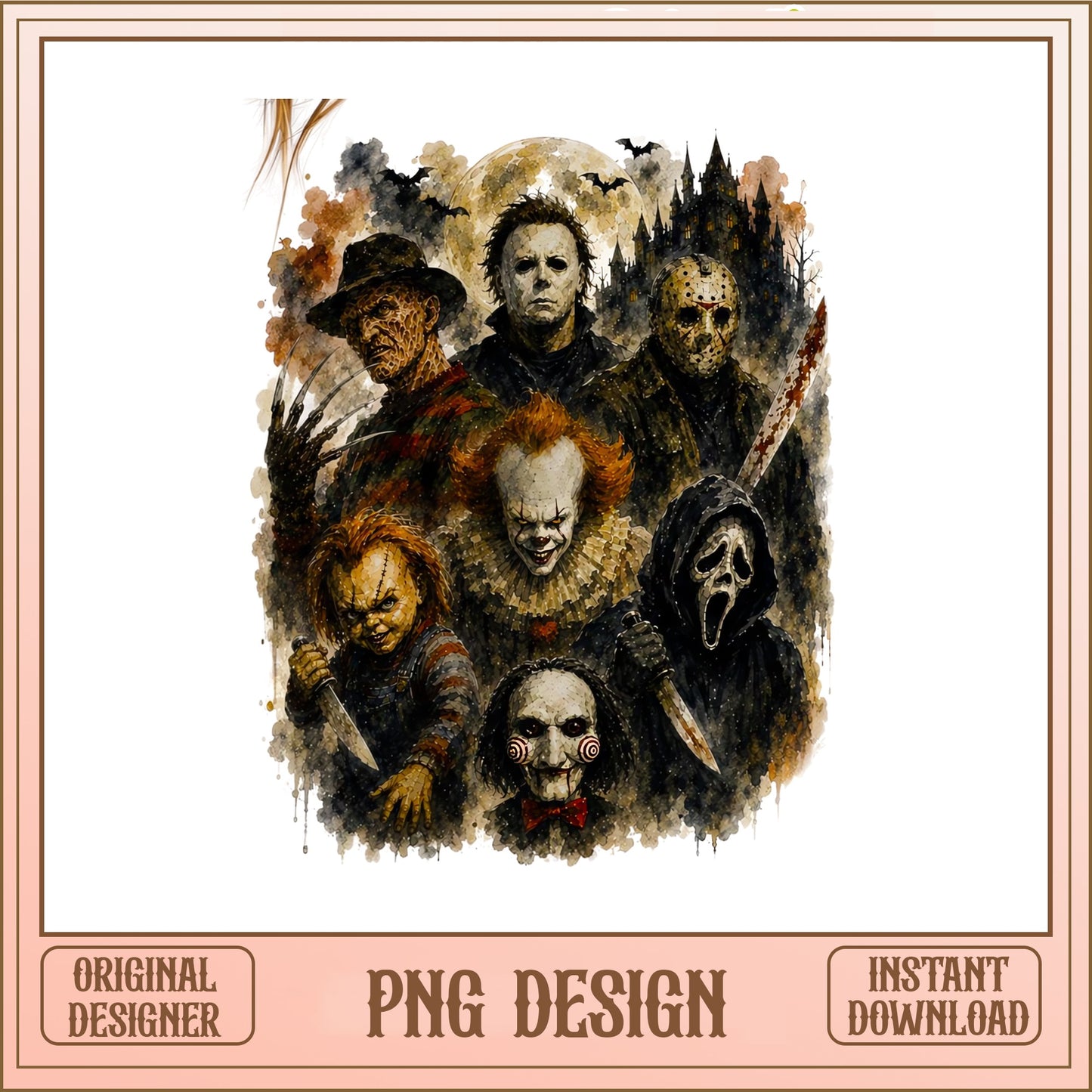 Horror Villains Watercolor PNG, Halloween Characters, Scary PNG