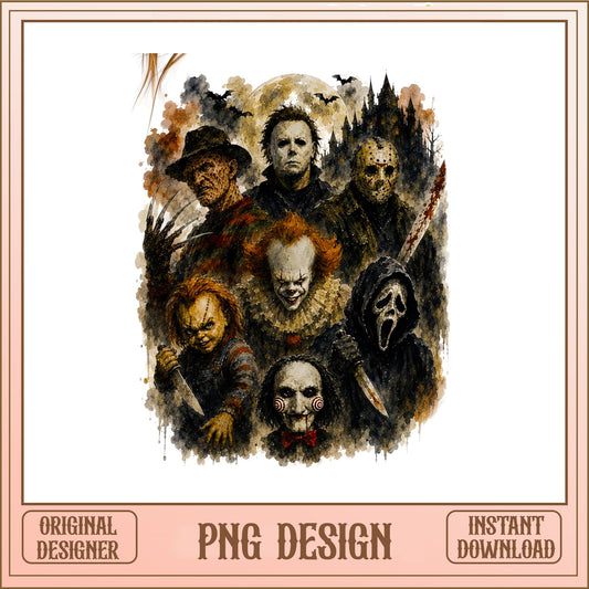 Horror Villains Watercolor PNG, Halloween Characters, Scary PNG