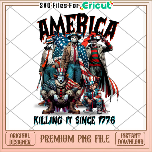Horror characters killin it since 1776 png, 4th of july design png, patriotic theme png