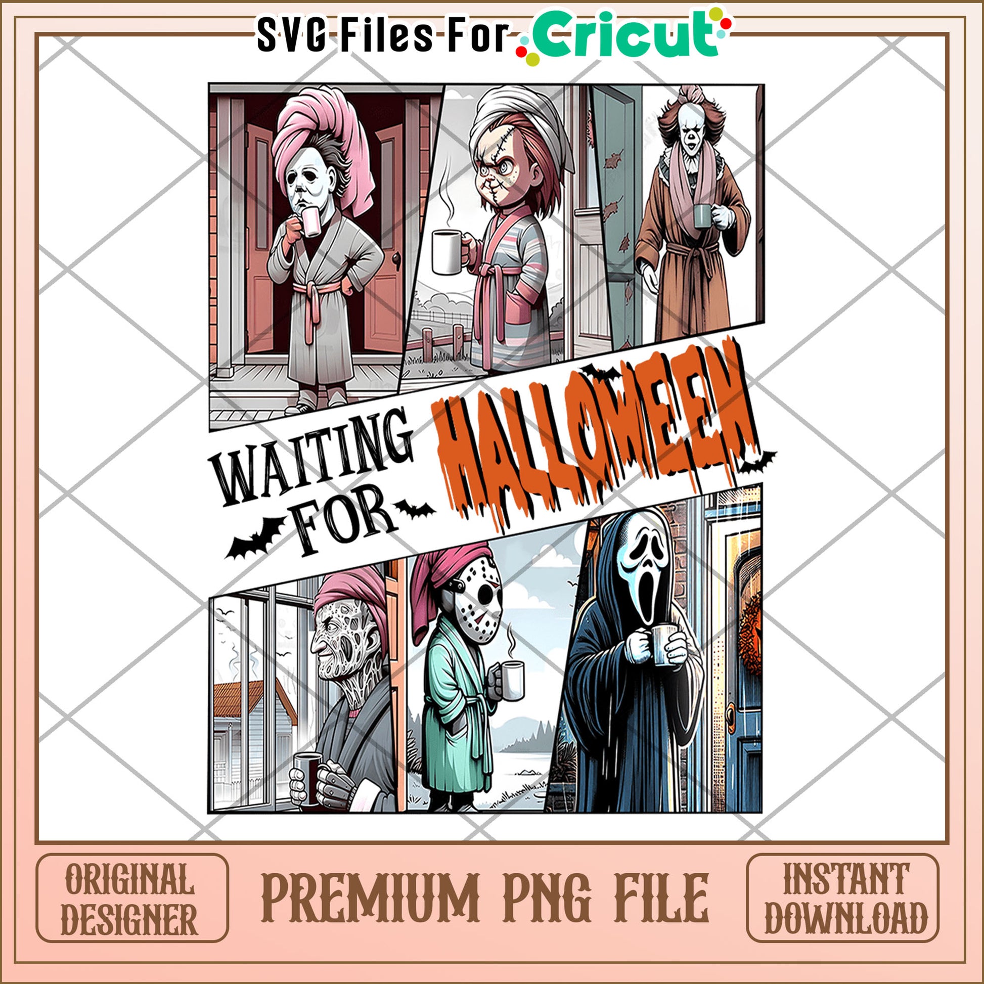 Horror characters waiting for halloween png, halloween holiday png, horror halloween png