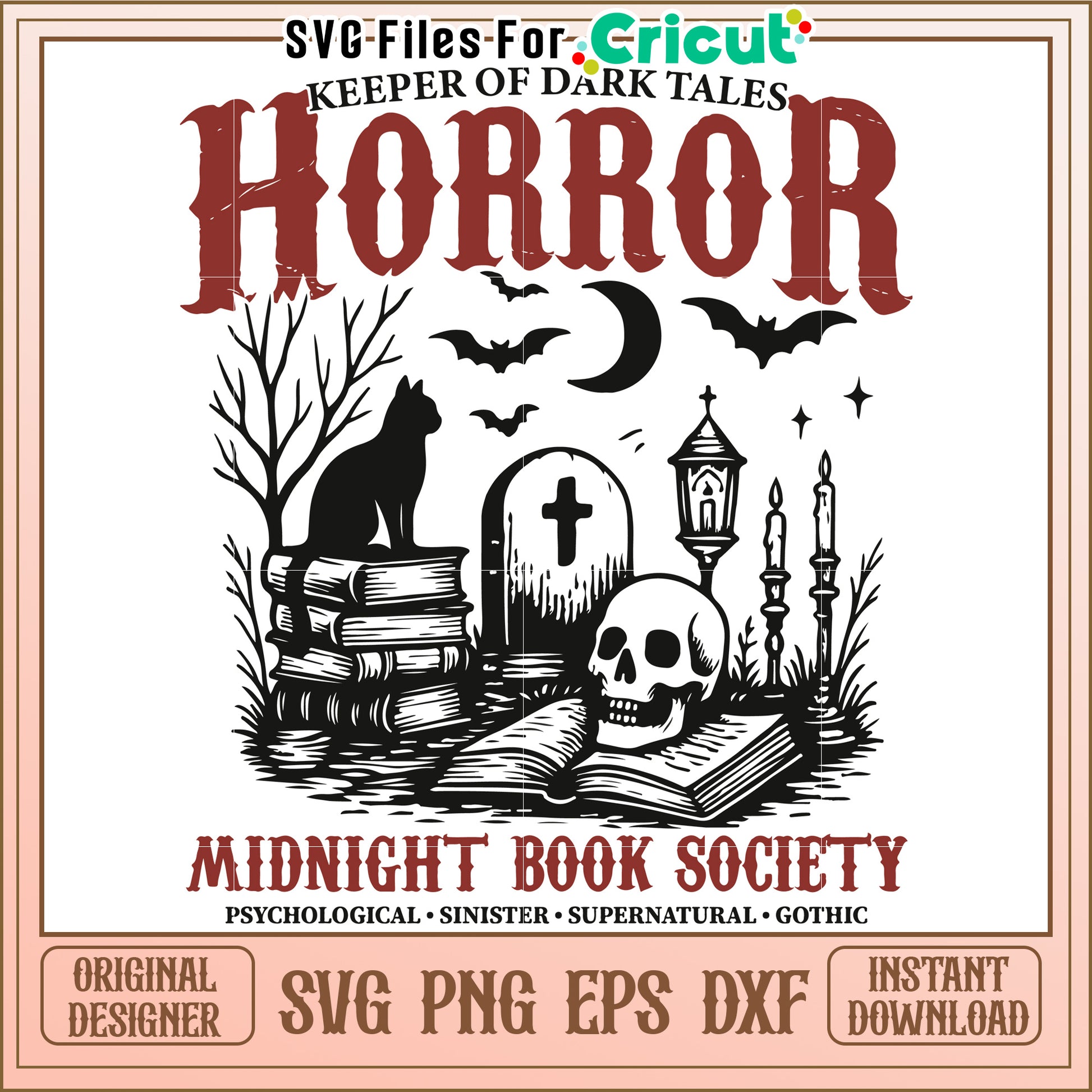 Horror midnight book society svg, spooky reading club svg, midnight horror fans svg