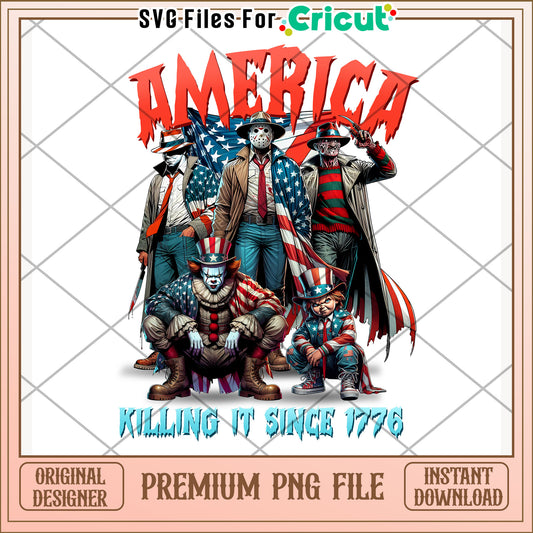 Horror movie characters killin it since 1776 png, 4th of july design png, patriotic theme png