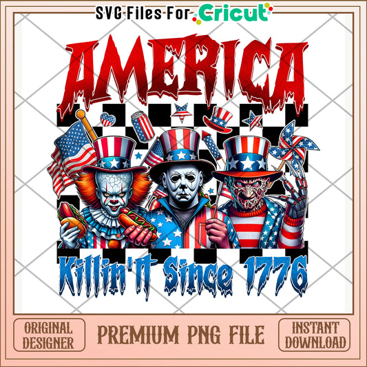 Horror movie characters png, 4th of july design png, patriotic theme png