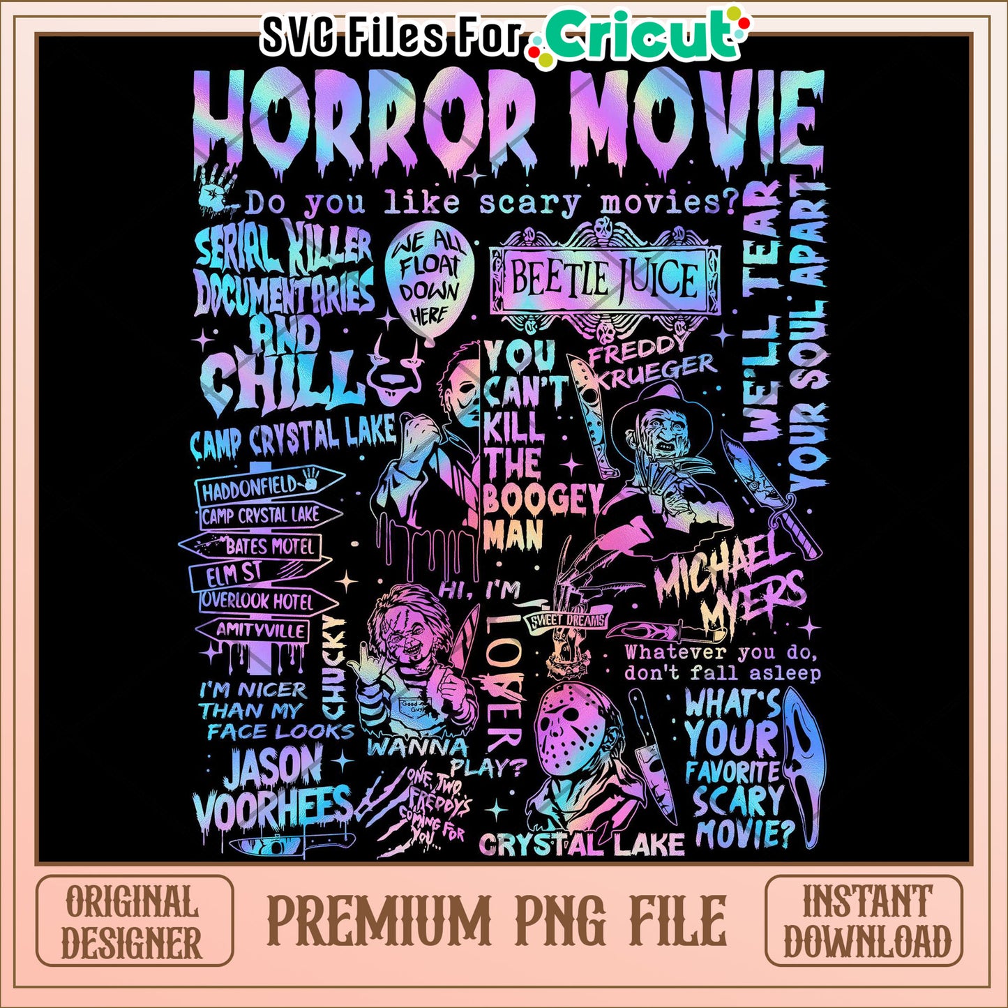 Horror movies colorful png, spooky halloween png, halloween season png