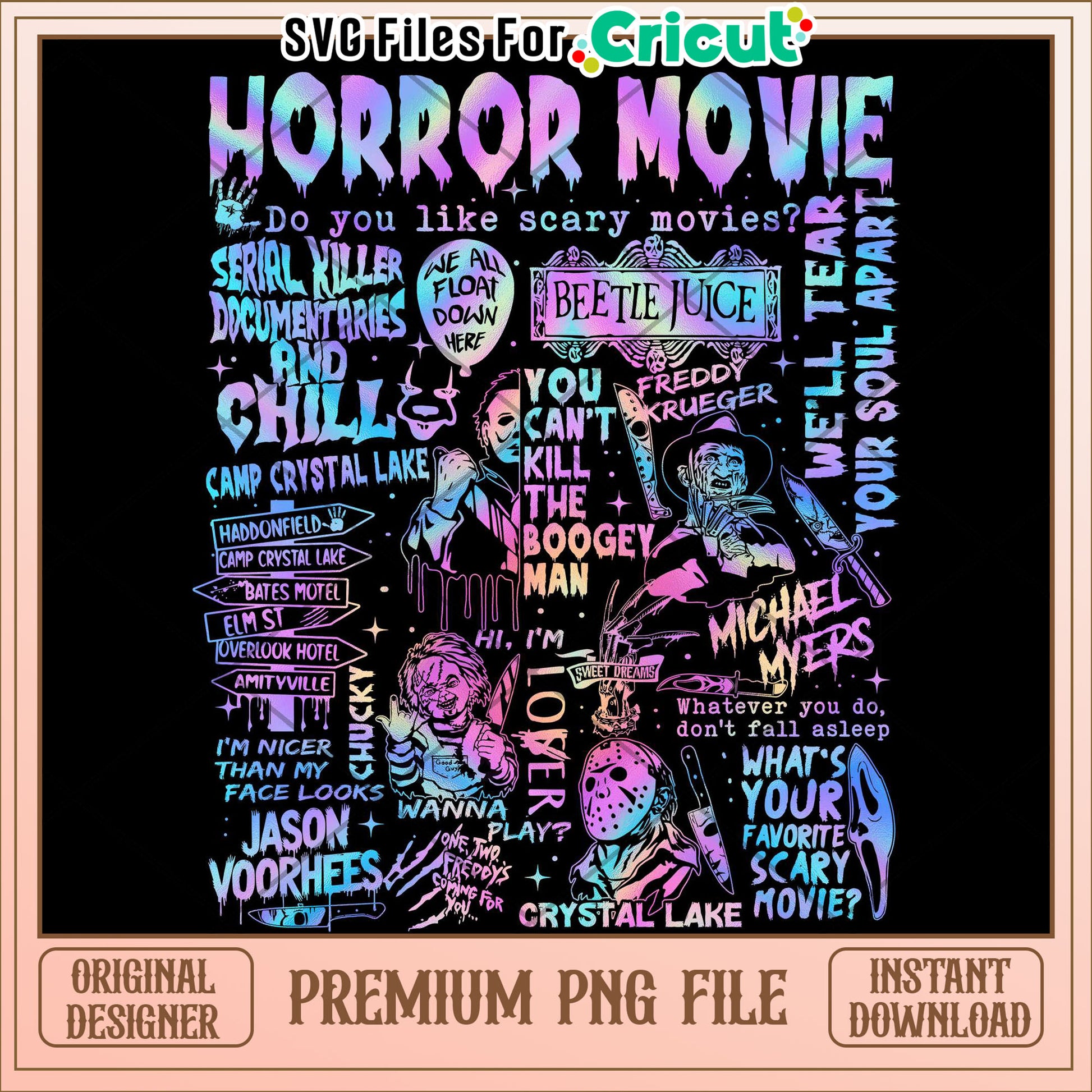 Horror movies colorful png, spooky halloween png, halloween season png