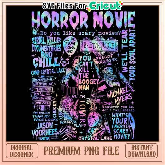 Horror movies colorful png, spooky halloween png, halloween season png