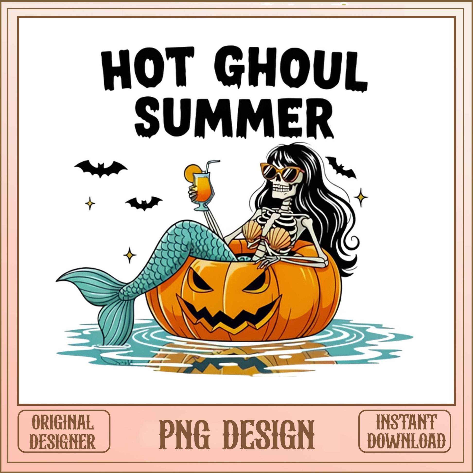 Hot Ghoul Summer PNG, Skeleton Mermaid Halloween PNG, Funny Halloween PNG