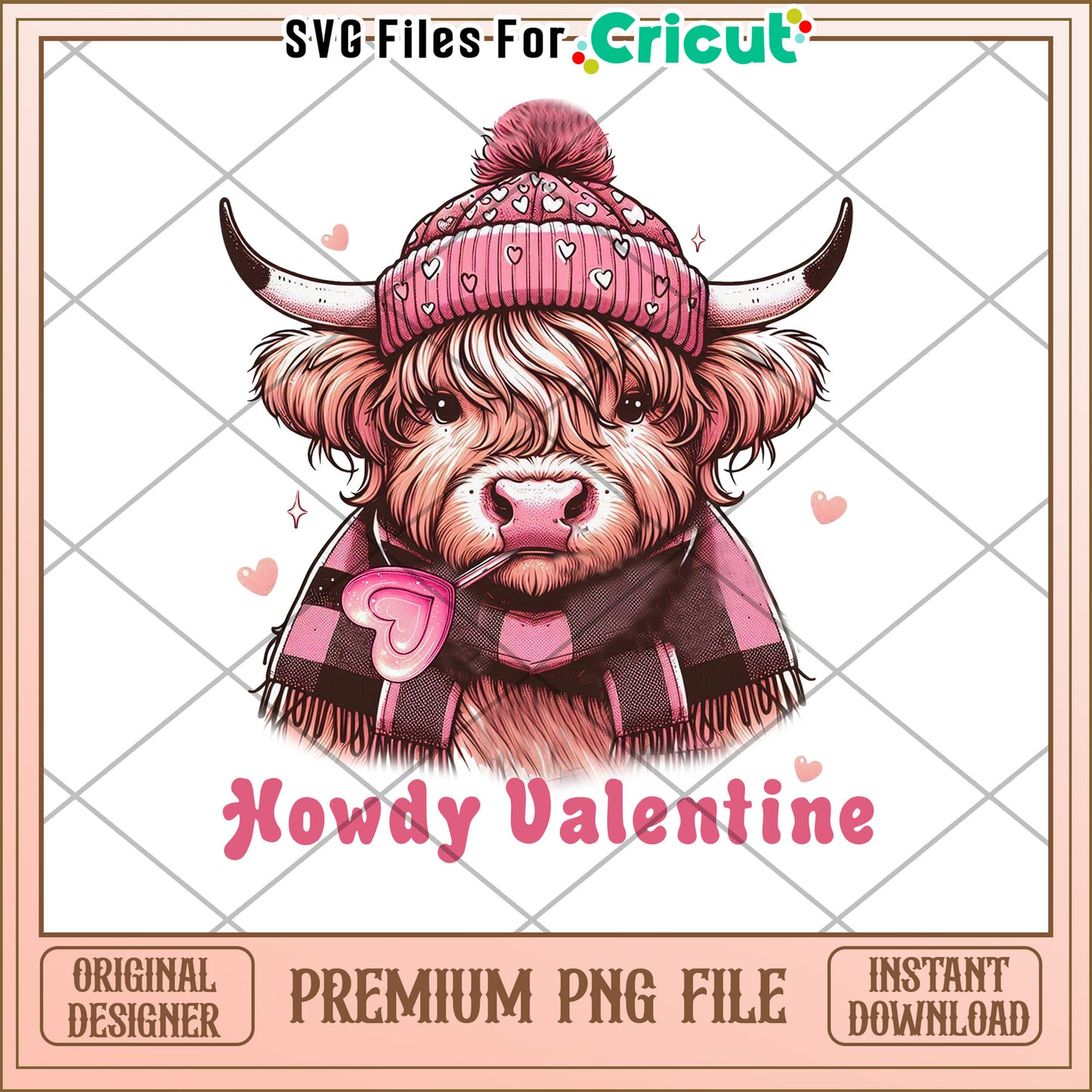 Howdy Valentine Highland Cow PNG