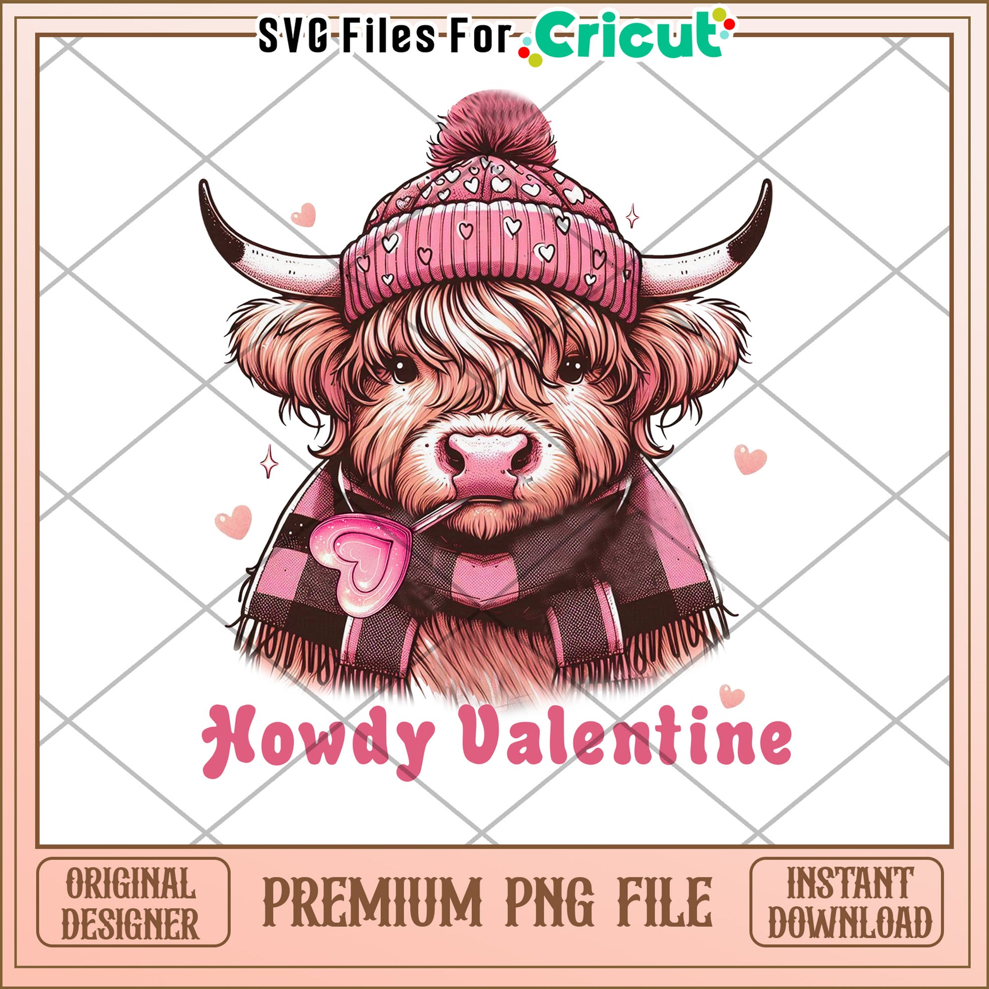 Howdy Valentine Highland Cow PNG