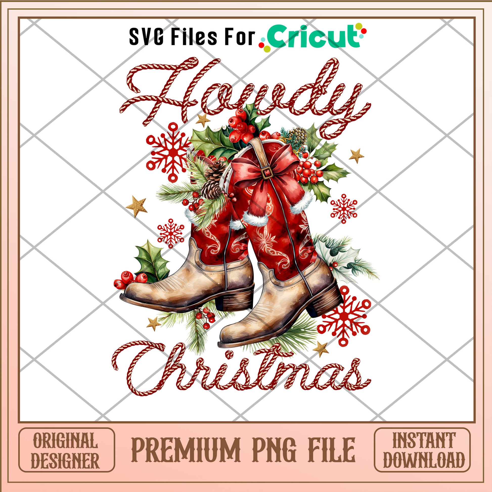Howdy christmas png, red boot png, christmas vacation png