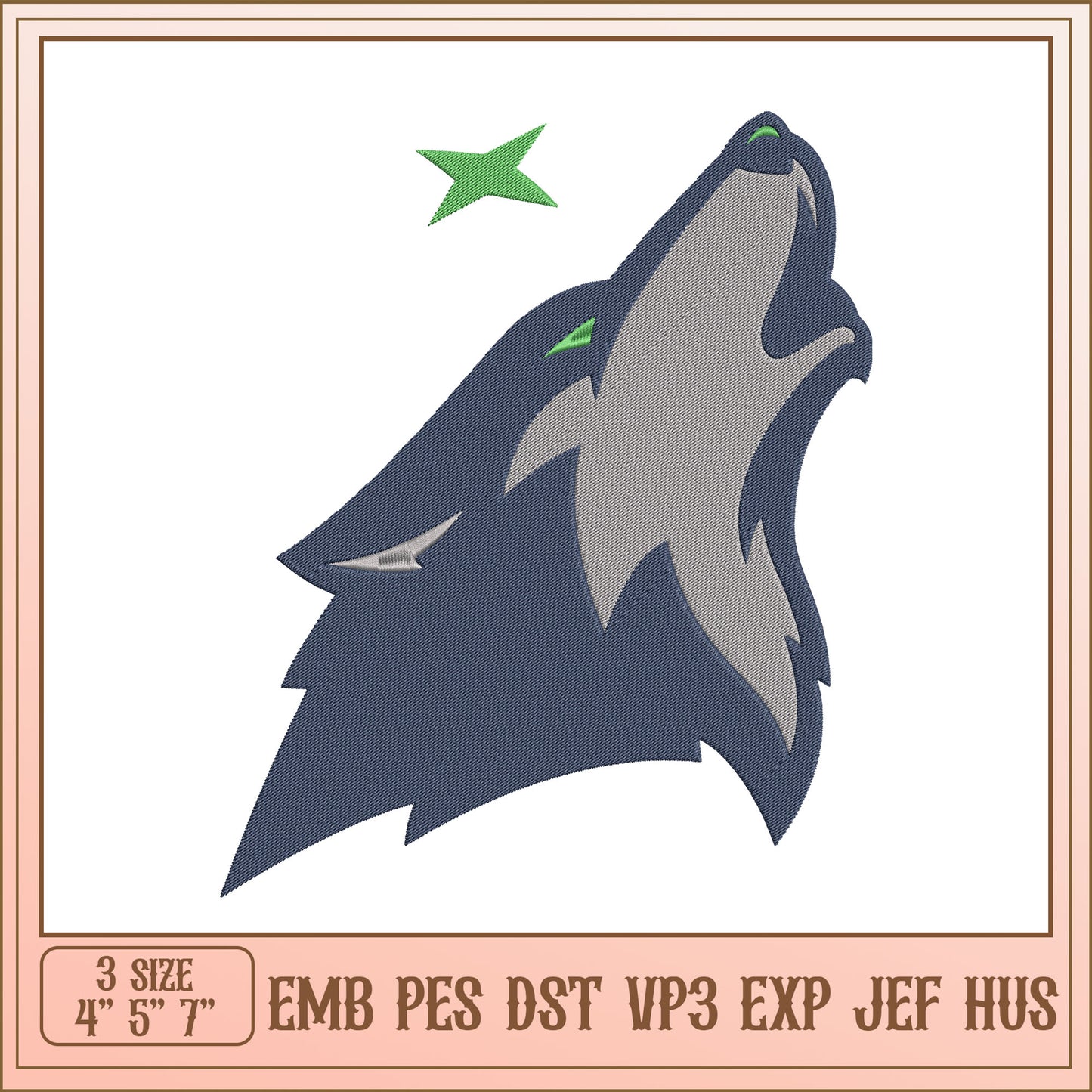 Howling Wolf Embroidery Design