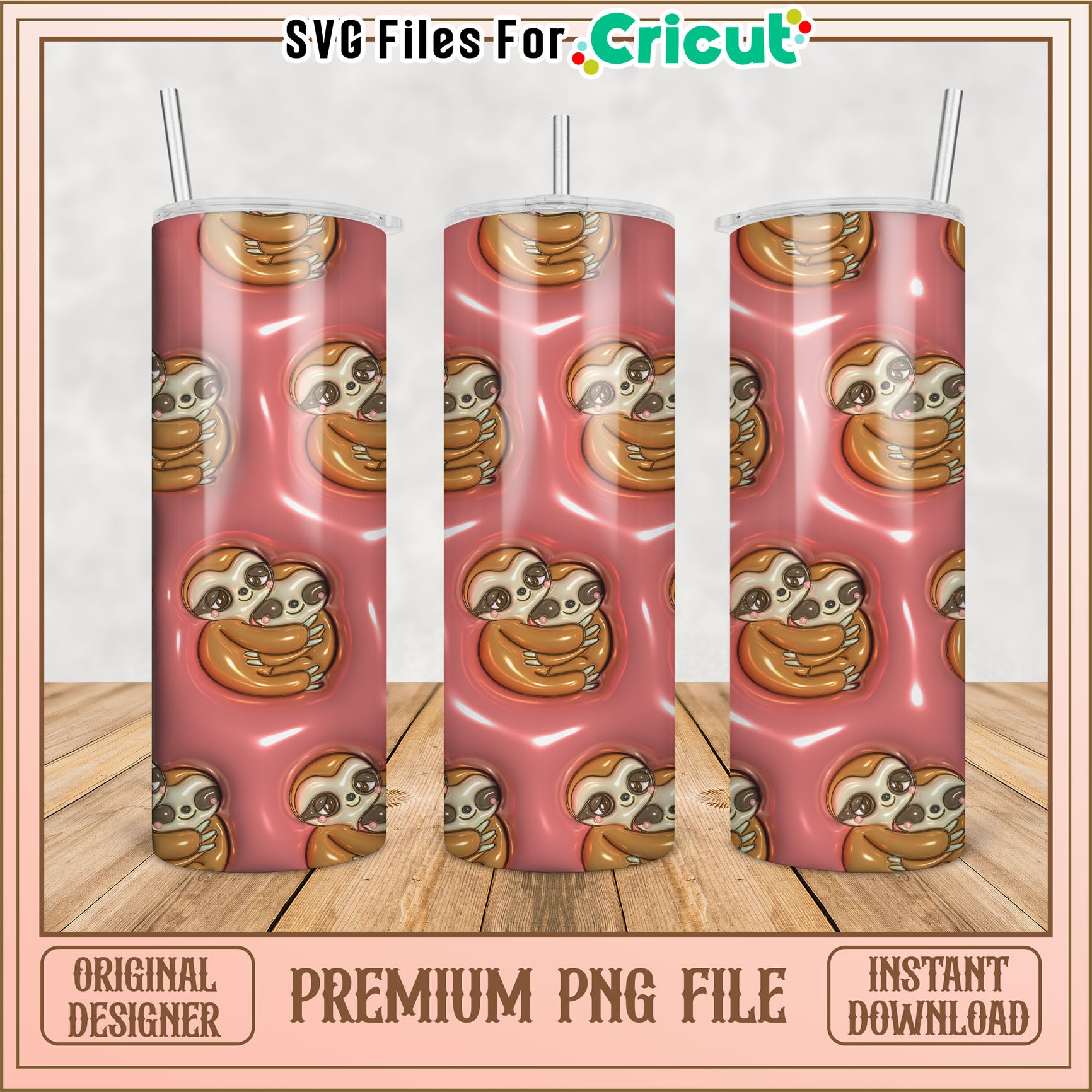 Hugging Sloths Tumbler PNG Design