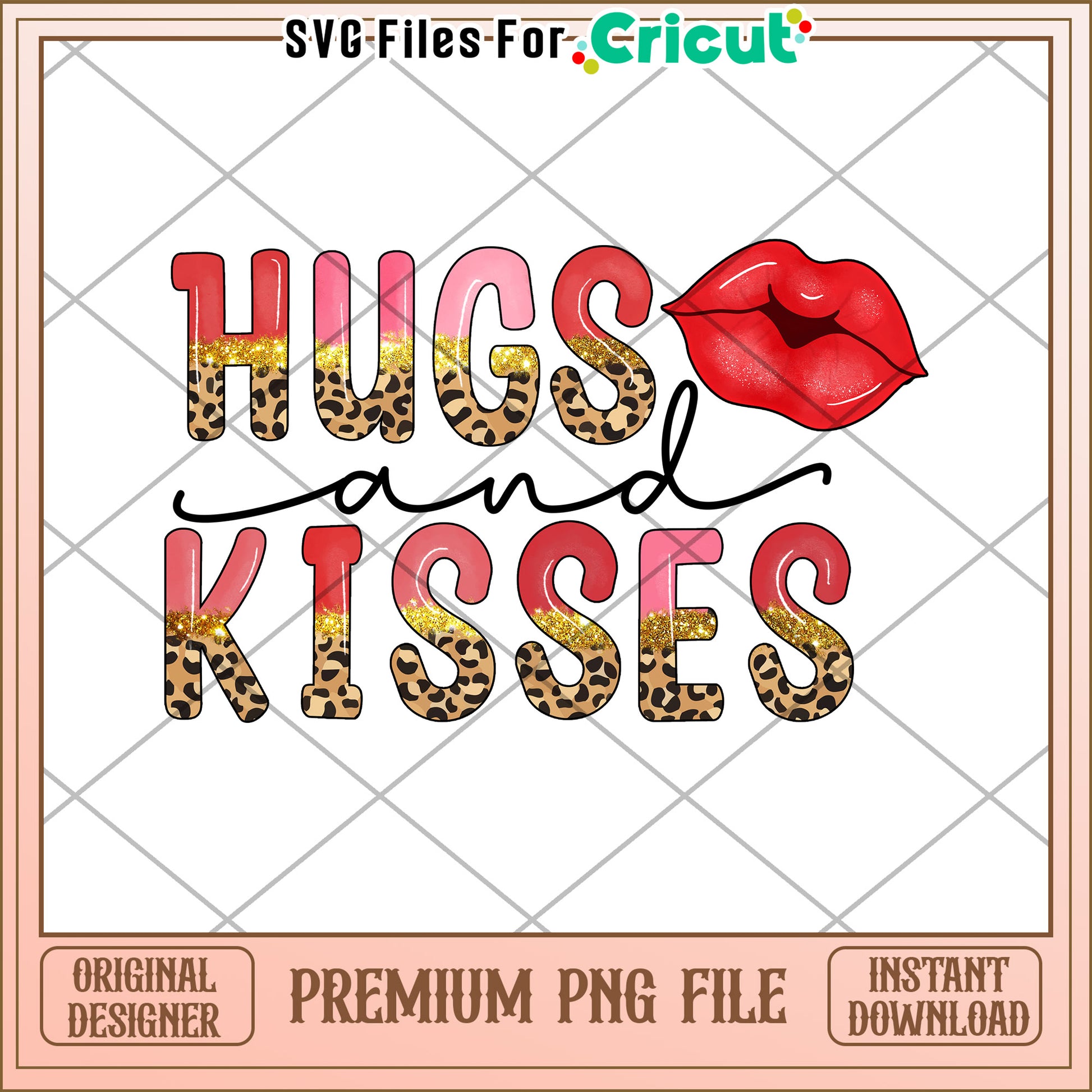 Hugs Kisses Leopard Print PNG