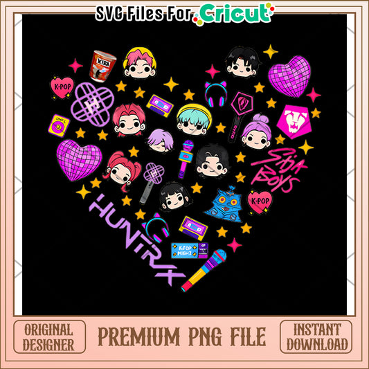 Huntrix and saja boys heart png, kpop band png, korean cartoon png