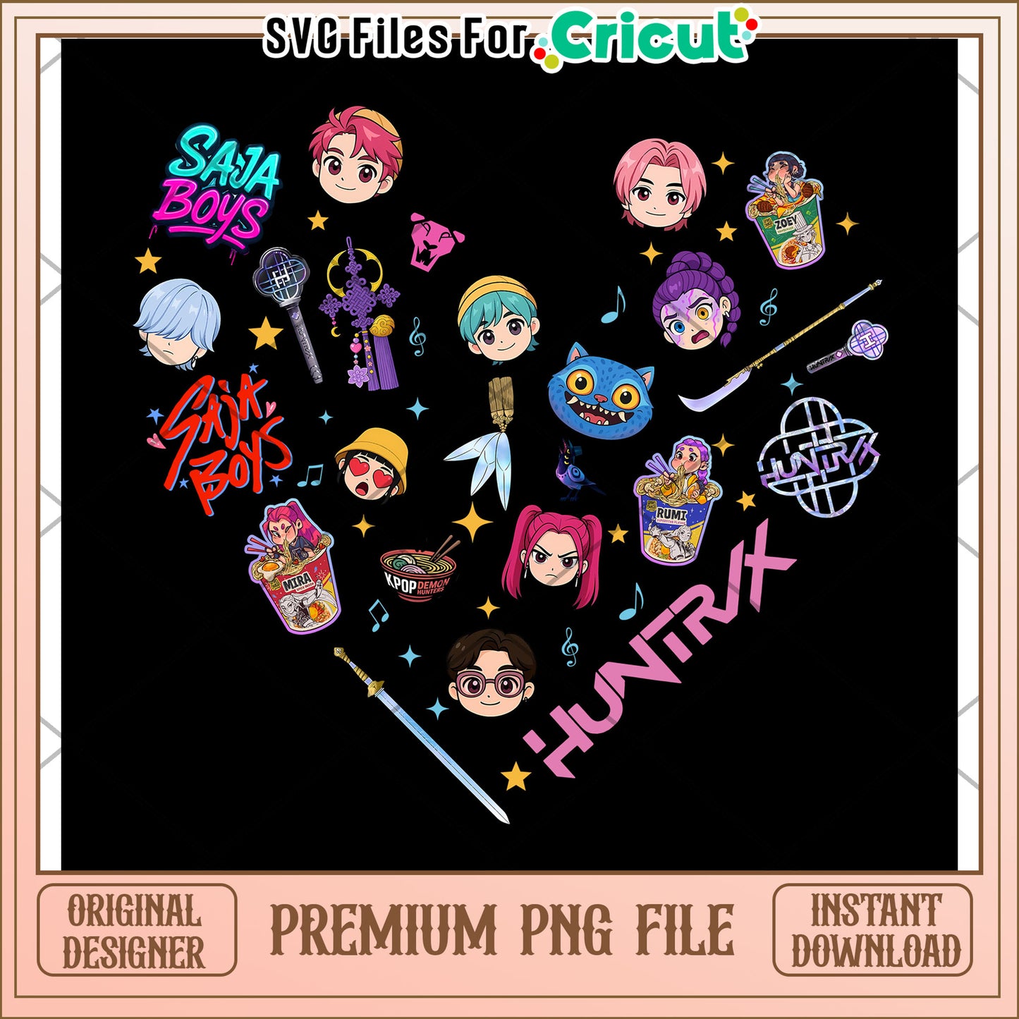 Huntrix and saja heart png, huntrix tiger png, saja boys toys png