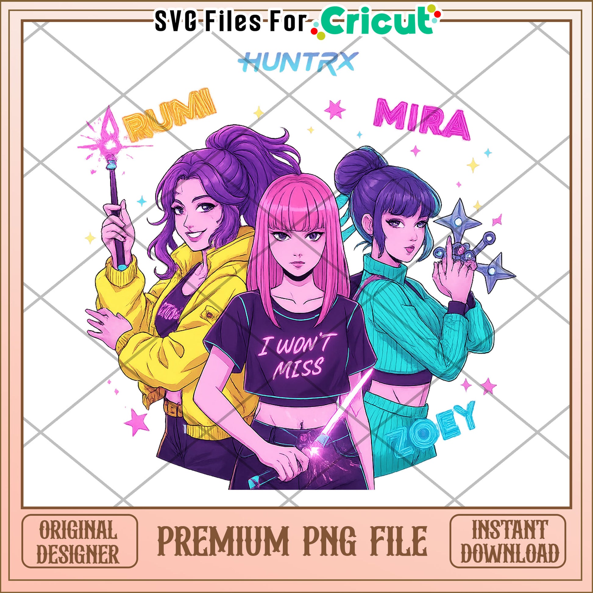 Huntrix anime girls png, huntrix members png, huntrix toys png