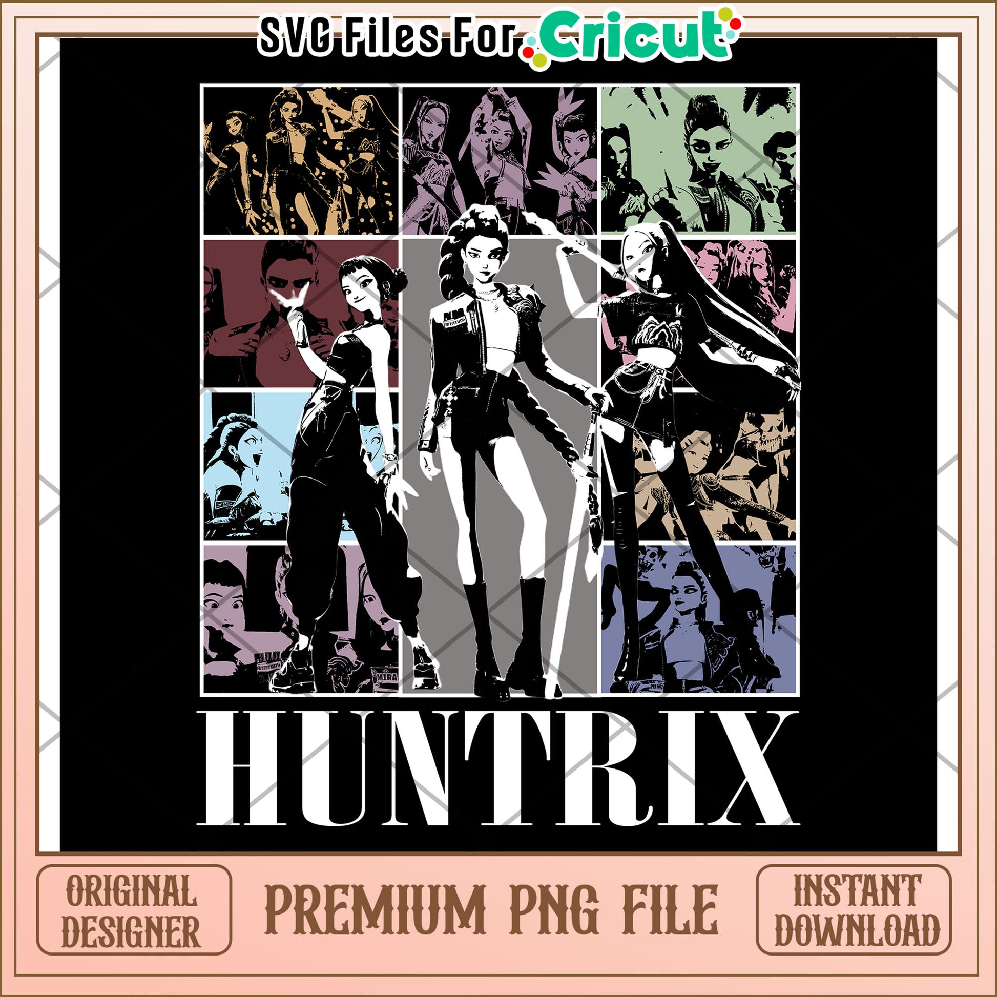 Huntrix black logo png, kpop songs png, netflix cartoon png