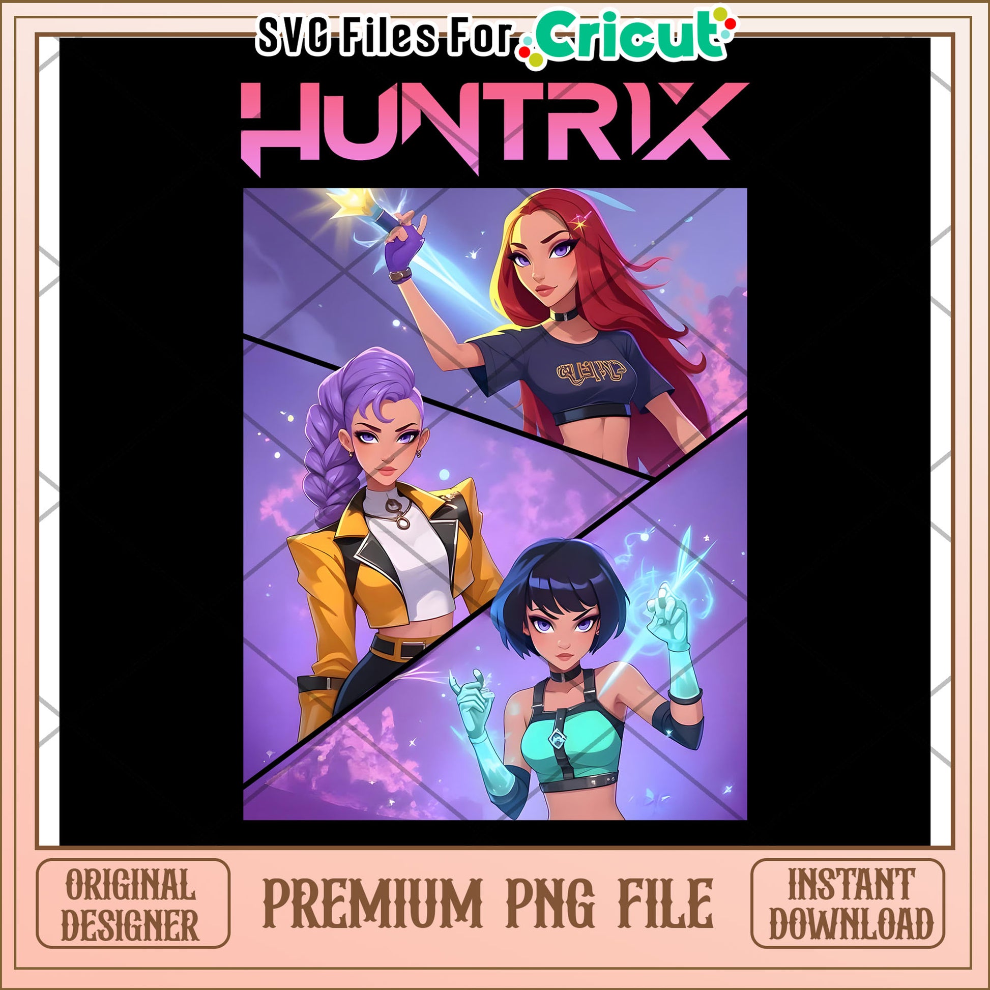Huntrix cartoon png, kpop band png, korean cartoon png