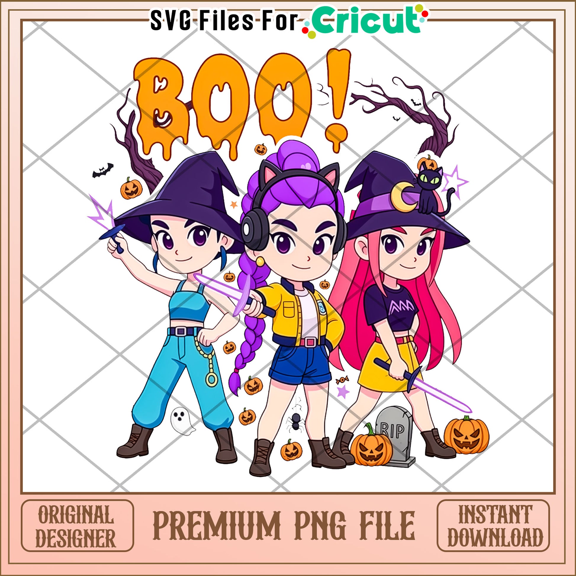Huntrix chibi boo png, kpop cartoon png, halloween season png