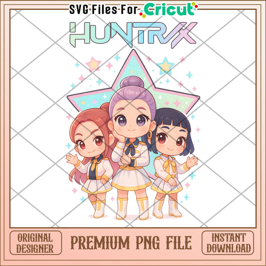 Huntrix chibi girls png, kpop png, korean anime png