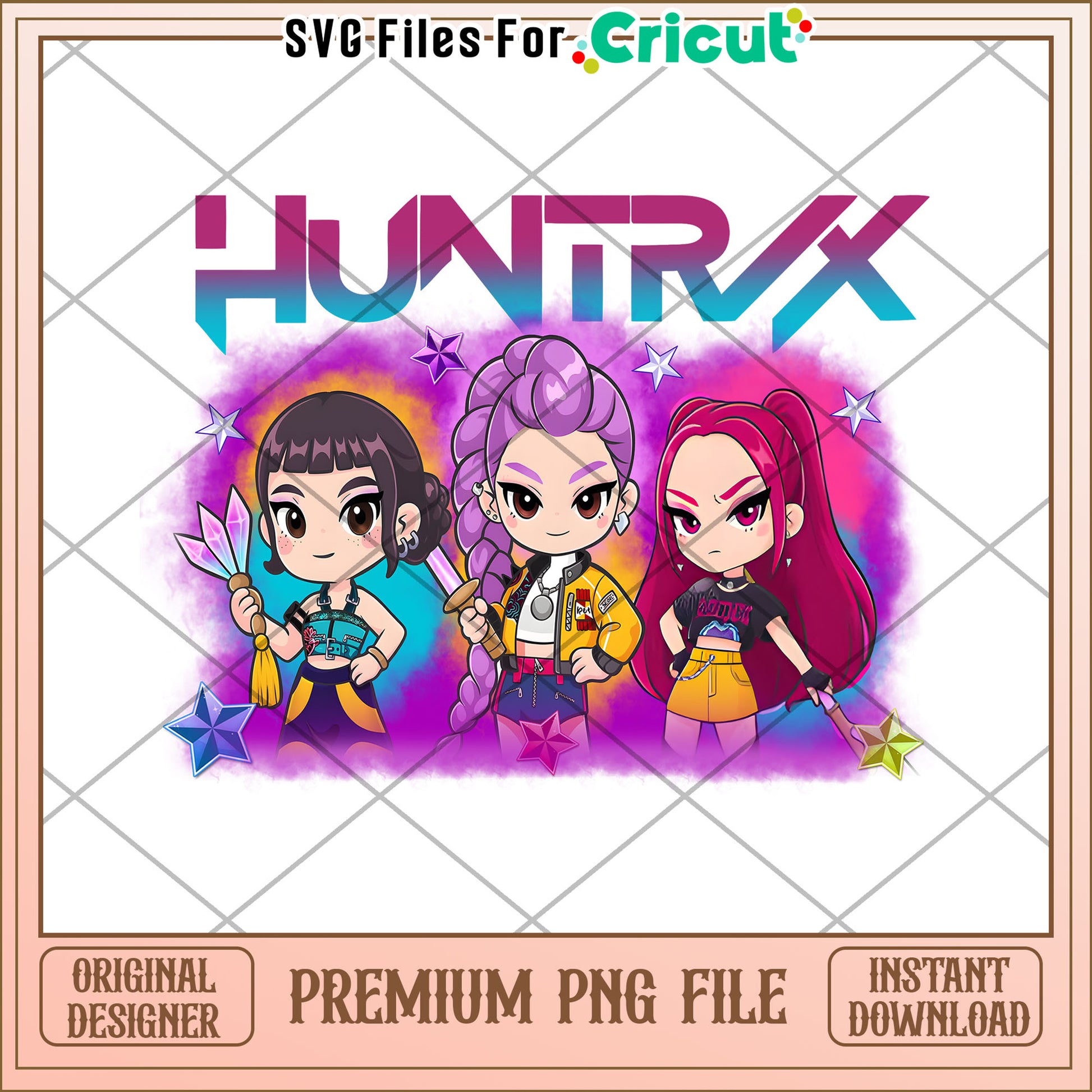 Huntrix chibi girls png, kpop songs png, netflix cartoon png