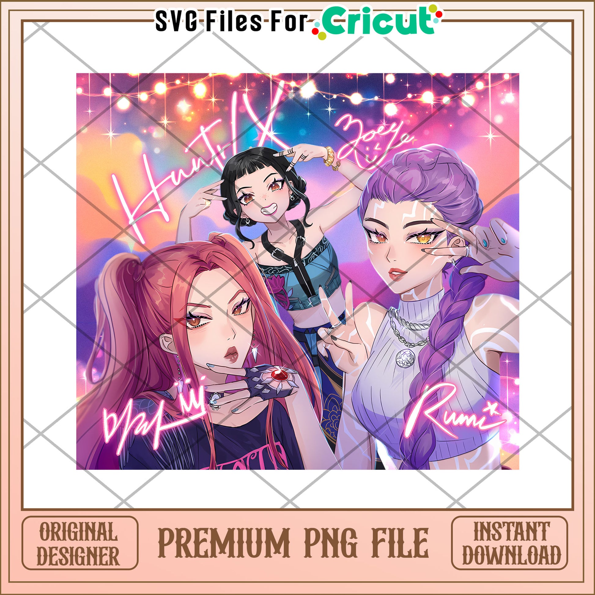 Huntrix cool girls png, saja boys fans png, huntrix characters png