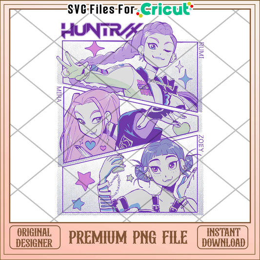 Huntrix girl membes png, saja boys warrior png, kpop hero png