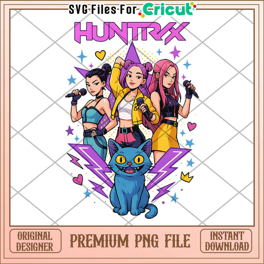 Huntrix girls and blue tiger png, cute demon slayer png, kpop girl png