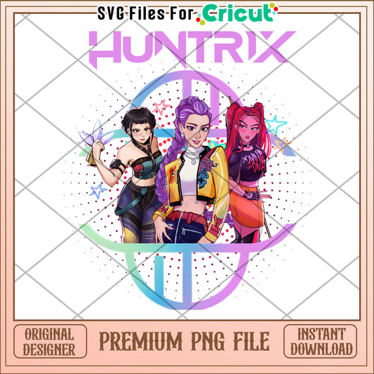 Huntrix girls and neon logo png, kpop png, korean anime png