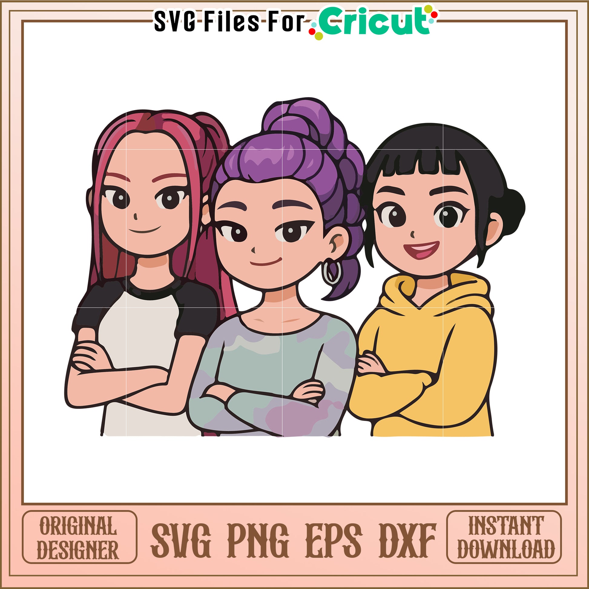 Huntrix girls character svg, kpop cartoons svg, saja huntrix svg