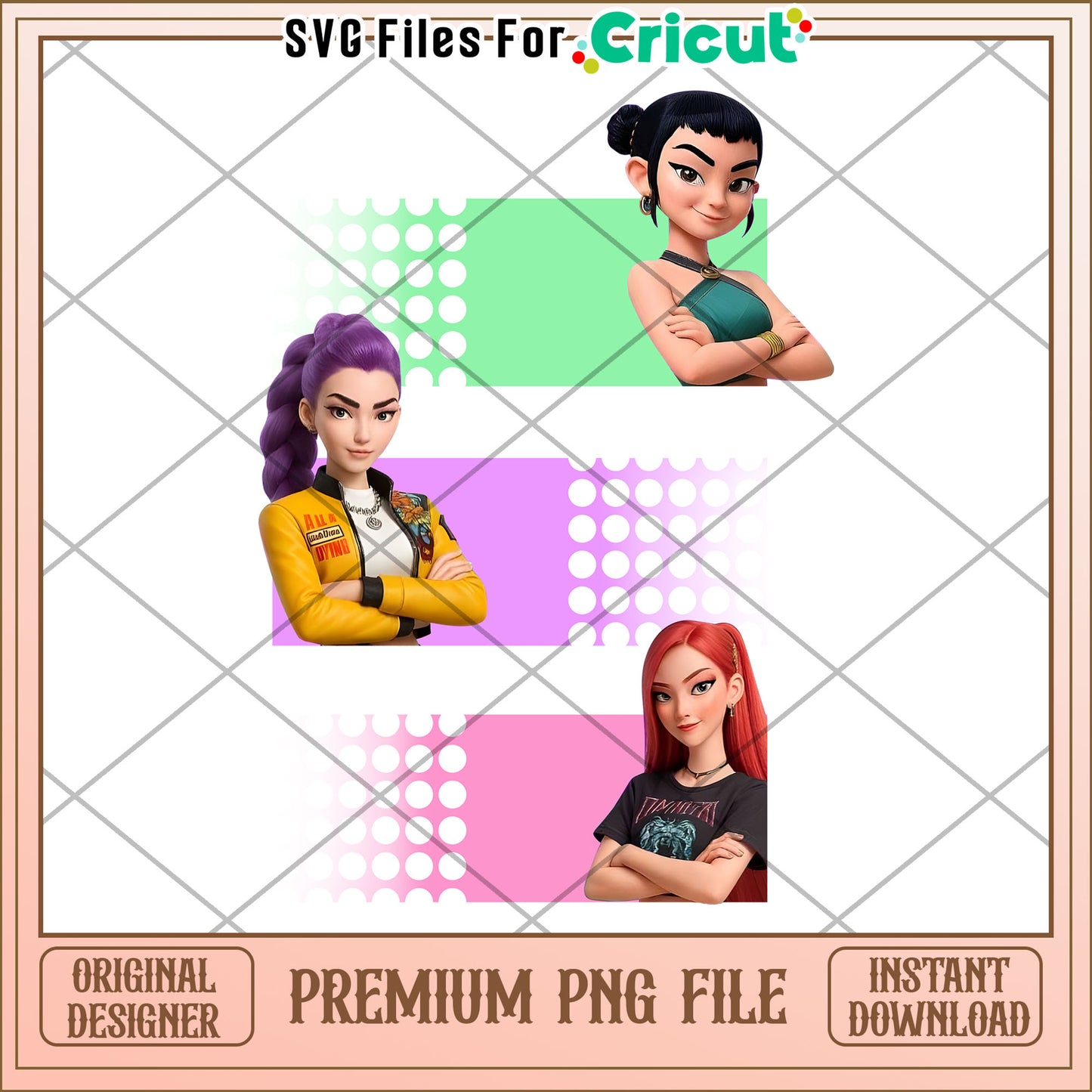 Huntrix girls color png, kpop songs png, netflix cartoon png