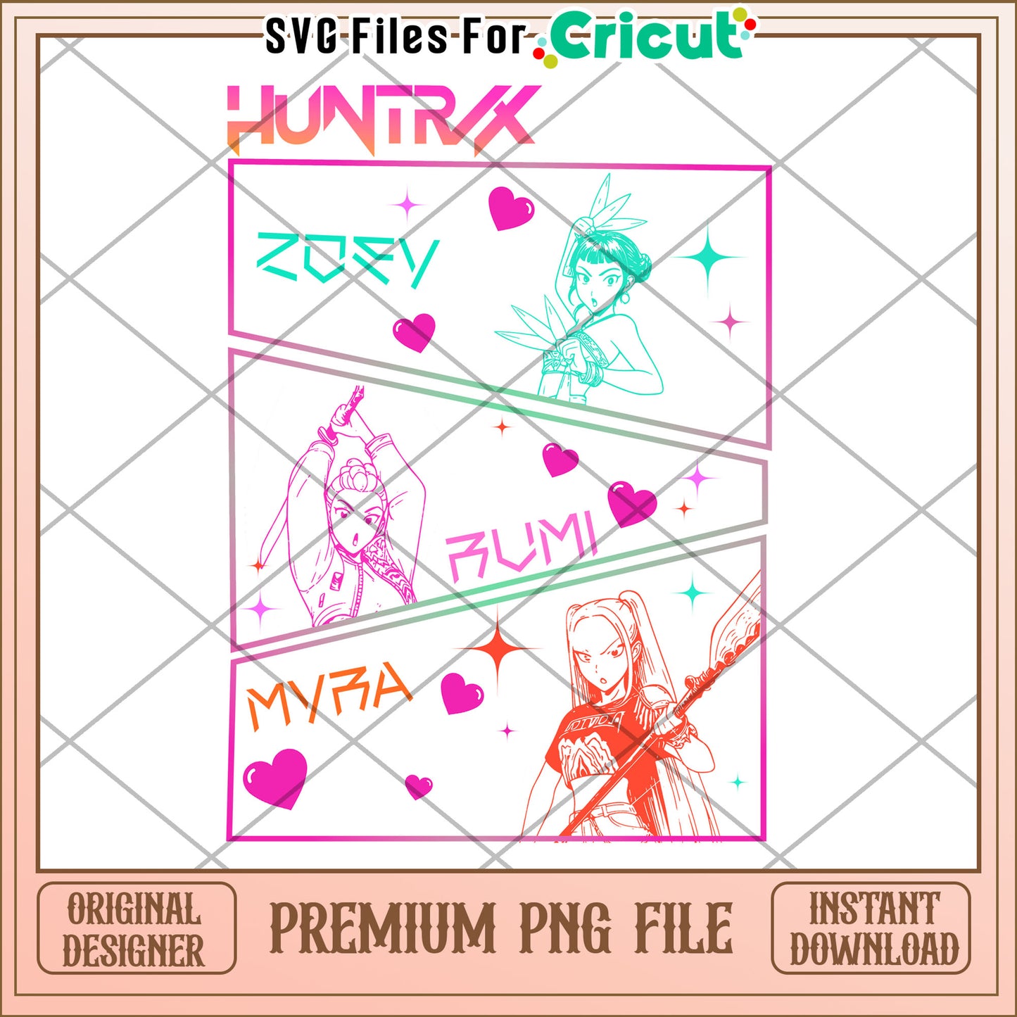 Huntrix girls png, saja boys fans png, huntrix characters png