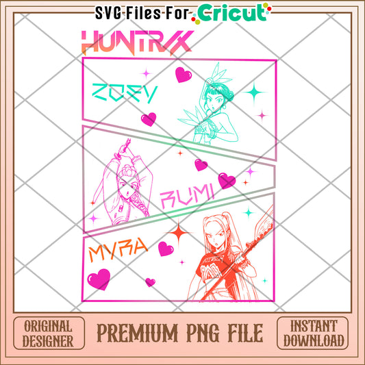 Huntrix girls png, saja boys fans png, huntrix characters png
