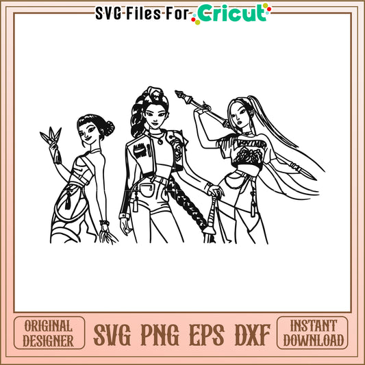 Huntrix girls svg, kpop demon hunters svg, kpop cartoon songs svg